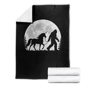 Bigfoot Walking Unicorn Throw Blanket Full Moon Sasquatch Fantasy Forest Silhouette TS10 Black Print Your Wear