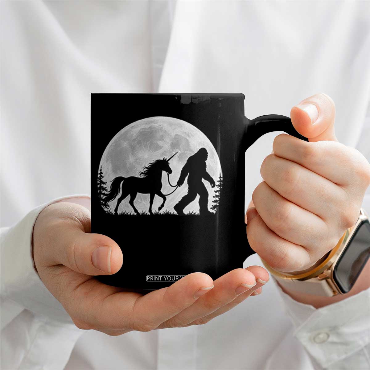 Bigfoot Walking Unicorn Coffee Mug Full Moon Sasquatch Fantasy Forest Silhouette TS10 Print Your Wear