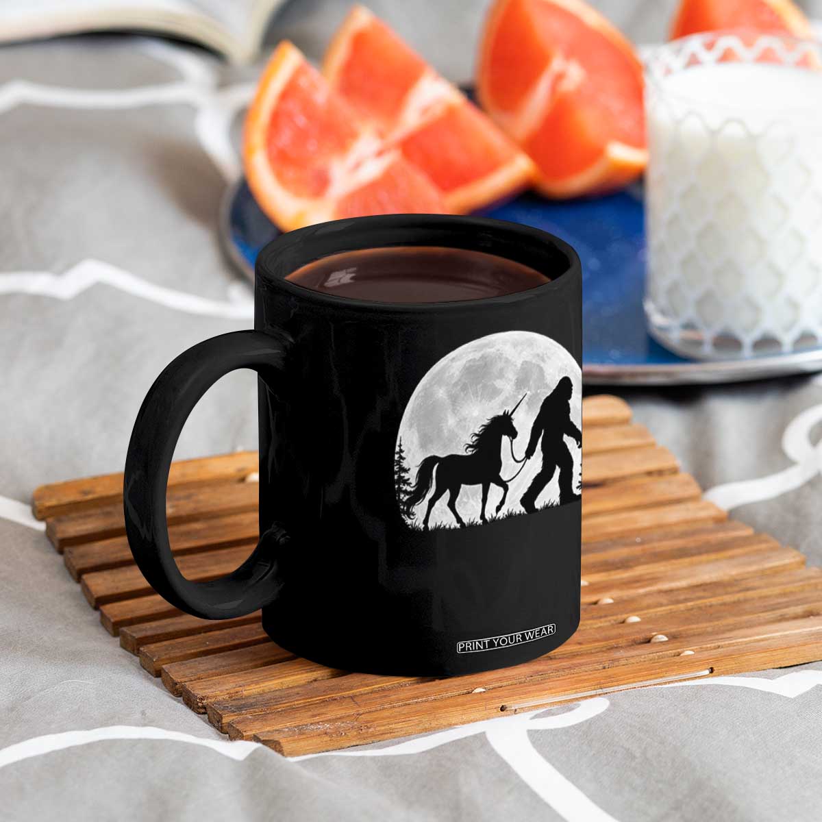 Bigfoot Walking Unicorn Coffee Mug Full Moon Sasquatch Fantasy Forest Silhouette TS10 Print Your Wear