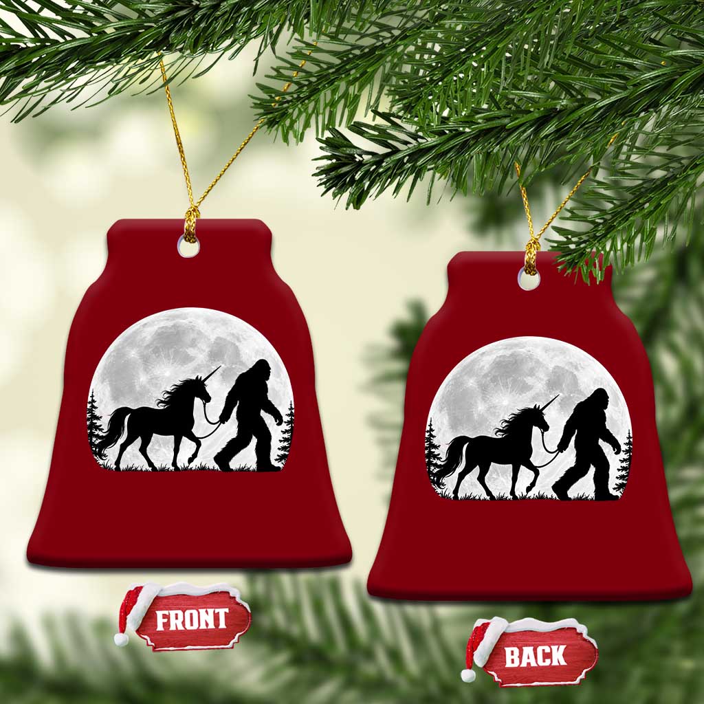 Bigfoot Walking Unicorn Ceramic Ornament Full Moon Sasquatch Fantasy Forest Silhouette TS10 Print Your Wear