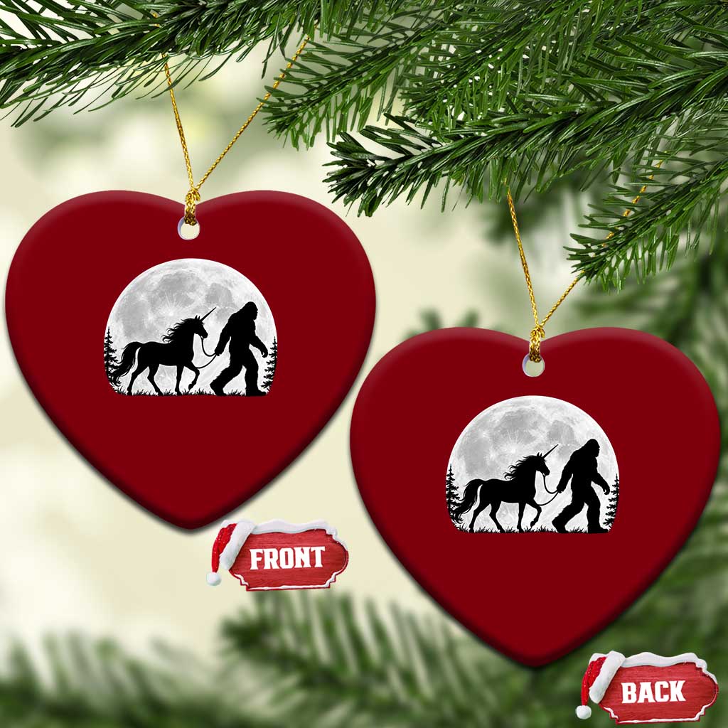 Bigfoot Walking Unicorn Ceramic Ornament Full Moon Sasquatch Fantasy Forest Silhouette TS10 Print Your Wear