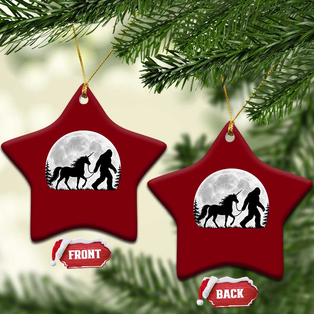 Bigfoot Walking Unicorn Ceramic Ornament Full Moon Sasquatch Fantasy Forest Silhouette TS10 Print Your Wear