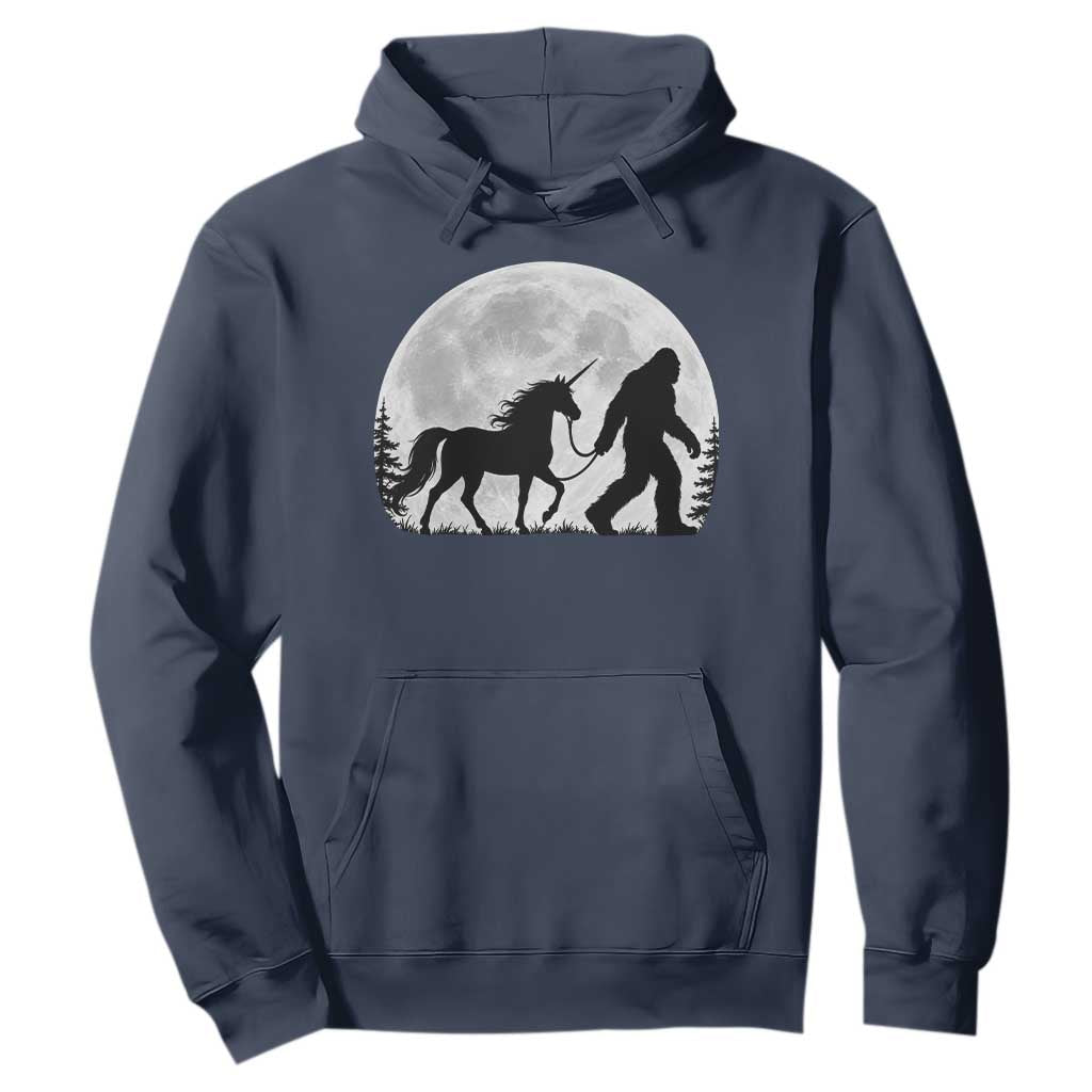 Bigfoot Walking Unicorn Hoodie Full Moon Sasquatch Fantasy Forest Silhouette TS10 Navy Print Your Wear