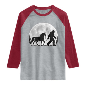 Bigfoot Walking Unicorn Raglan Shirt Full Moon Sasquatch Fantasy Forest Silhouette TS10 Heather Gray Heather Red Print Your Wear