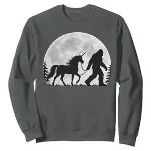 Bigfoot Walking Unicorn Sweatshirt Full Moon Sasquatch Fantasy Forest Silhouette TS10 Dark Heather Print Your Wear