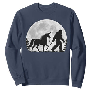 Bigfoot Walking Unicorn Sweatshirt Full Moon Sasquatch Fantasy Forest Silhouette TS10 Navy Print Your Wear
