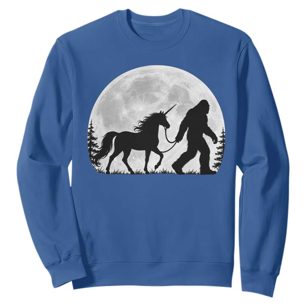 Bigfoot Walking Unicorn Sweatshirt Full Moon Sasquatch Fantasy Forest Silhouette TS10 Royal Blue Print Your Wear