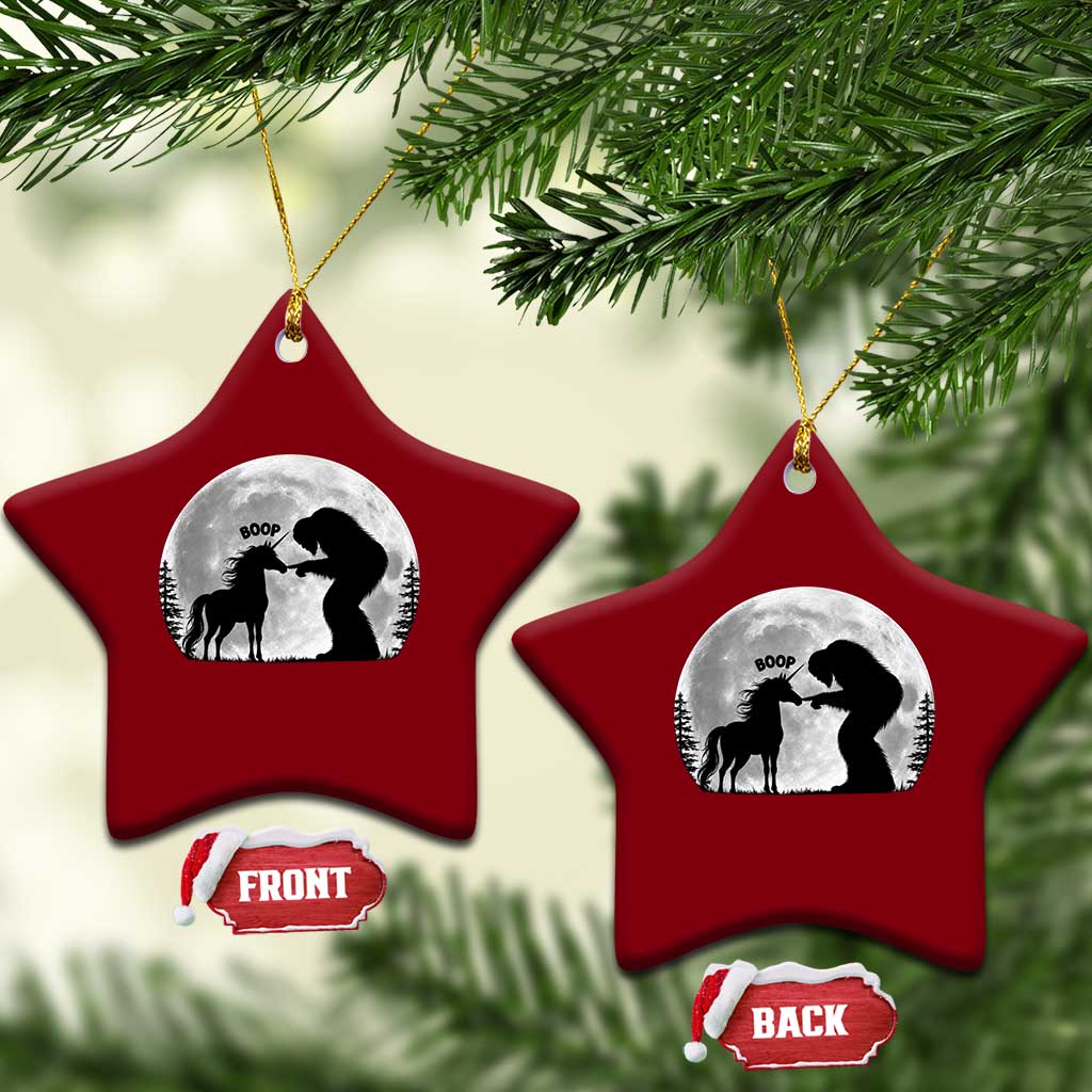 Bigfoot Boop Unicorn Ceramic Ornament Funny Sasquatch Full Moon Fantasy Forest Silhouette TS10 Print Your Wear