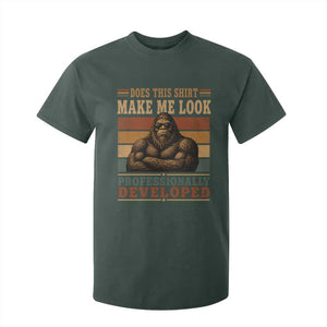 Does This Make Me Look Professionally Developed Funny Bigfoot T Shirt For Kid Sasquatch Retro Humor TS10 Dark Forest Green Print Your Wear