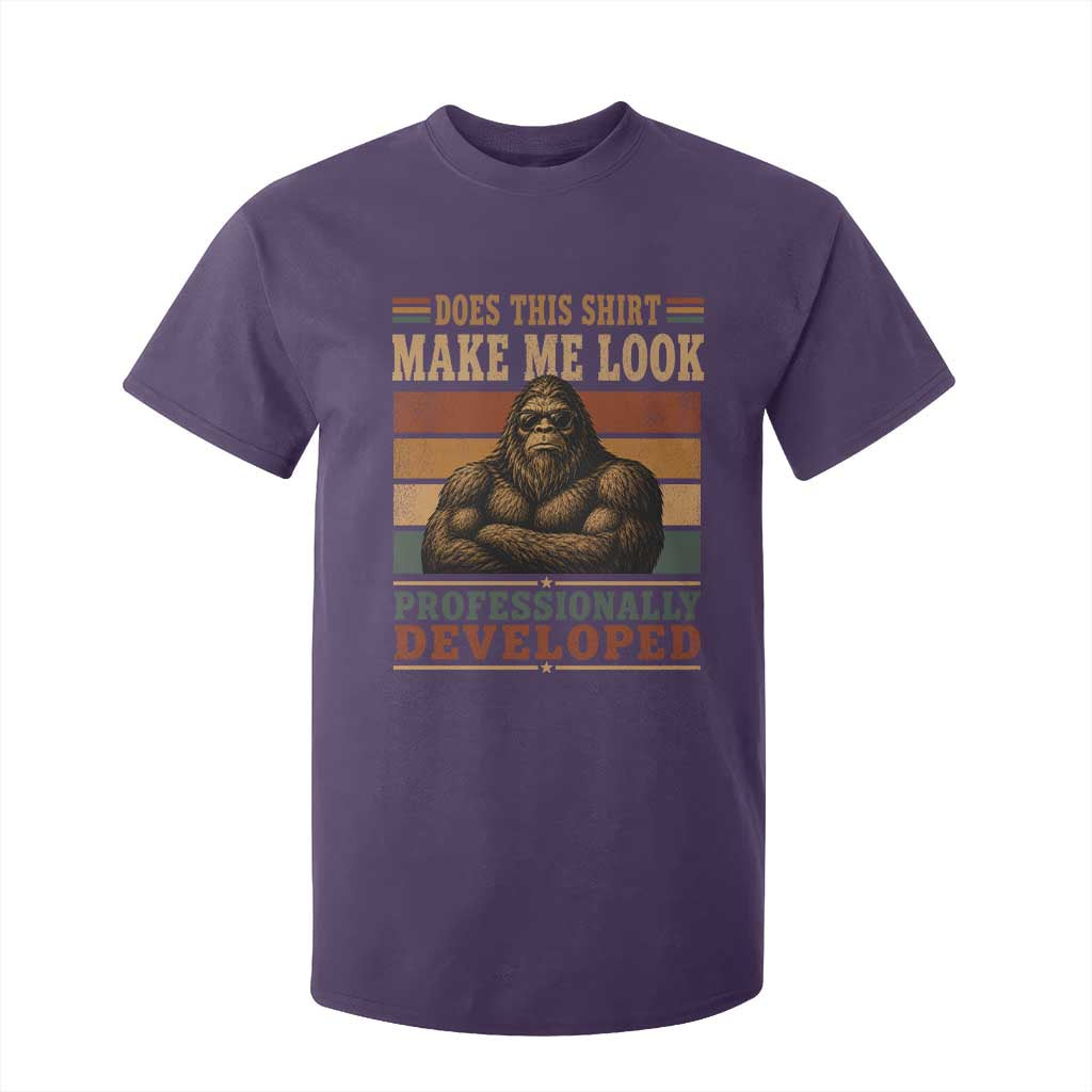Does This Make Me Look Professionally Developed Funny Bigfoot T Shirt For Kid Sasquatch Retro Humor TS10 Purple Print Your Wear