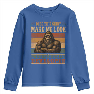 Does This Make Me Look Professionally Developed Funny Bigfoot Youth Sweatshirt Sasquatch Retro Humor TS10 Royal Blue Print Your Wear