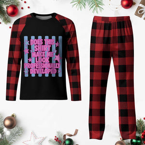 Does This Make Me Look Professionally Developed Plaid Pajama Set Funny Retro Groovy Pink Graphic TS10 Buffalo Plaid Print Your Wear
