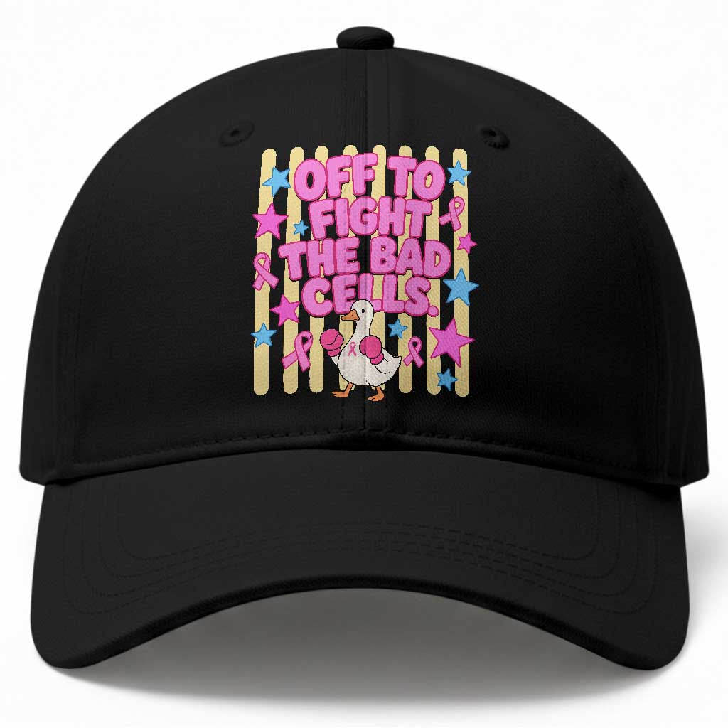 Off To Fight The Bad Cells Breast Cancer Awareness Goose Baseball Cap Cute Boxing Pink Ribbon Survivor Fighter Chemo Support