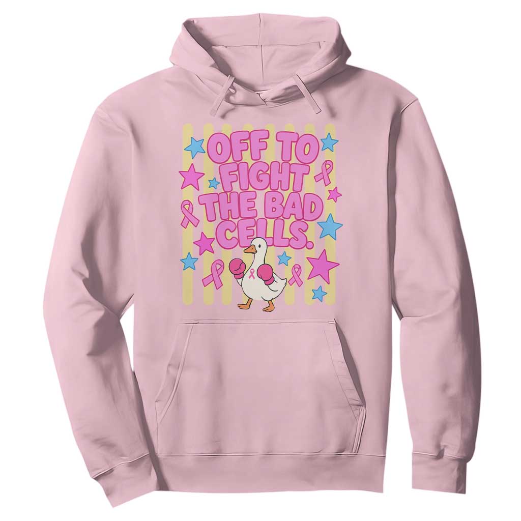 Off To Fight The Bad Cells Breast Cancer Awareness Goose Hoodie Cute Boxing Pink Ribbon Survivor Fighter Chemo Support