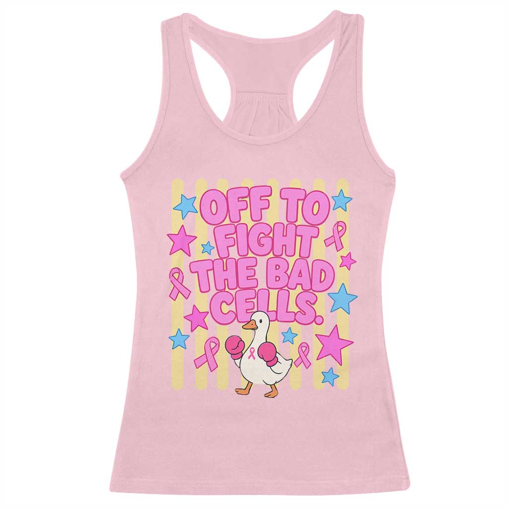 Off To Fight The Bad Cells Breast Cancer Awareness Goose Racerback Tank Top Cute Boxing Pink Ribbon Survivor Fighter Chemo Support