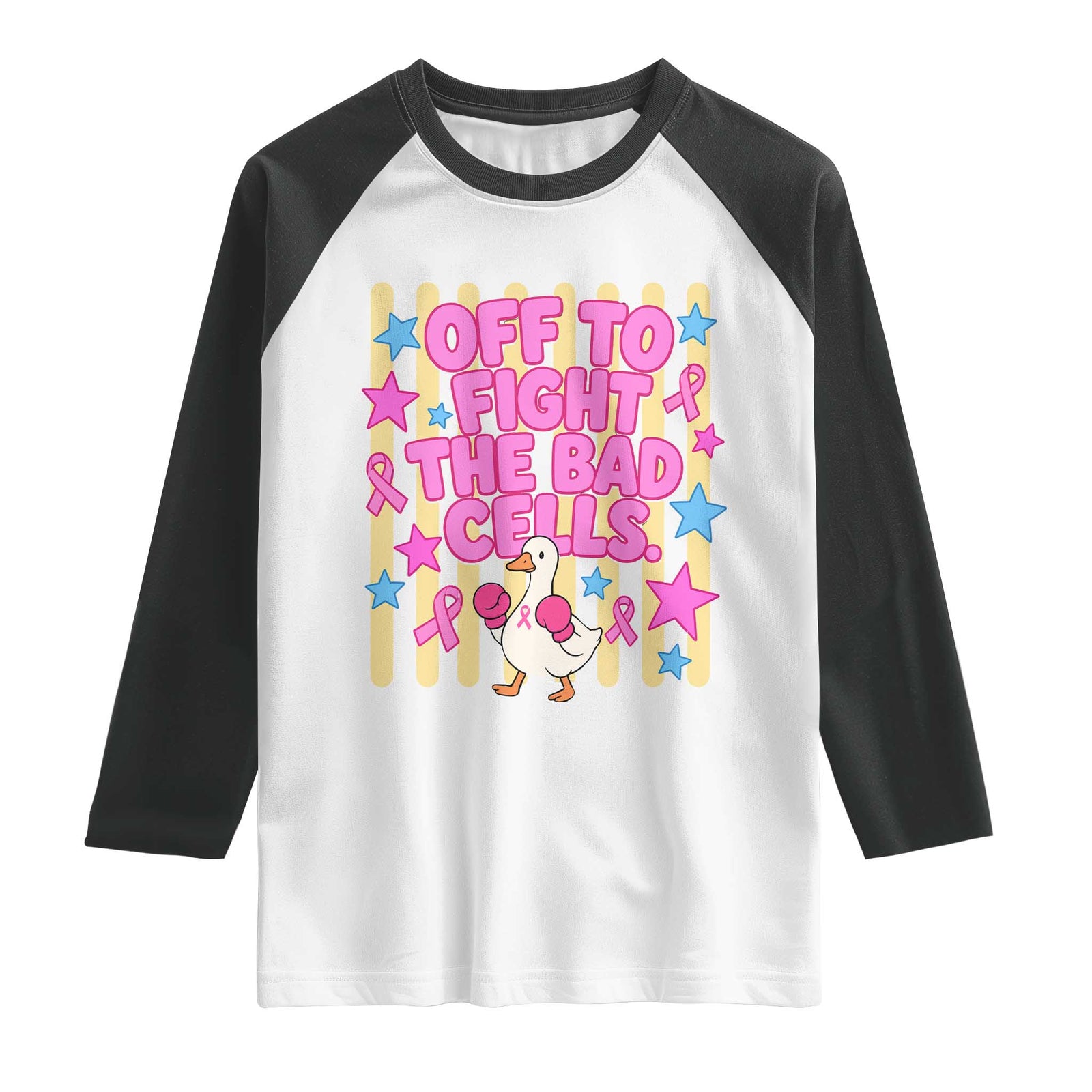 Off To Fight The Bad Cells Breast Cancer Awareness Goose Raglan Shirt Cute Boxing Pink Ribbon Survivor Fighter Chemo Support
