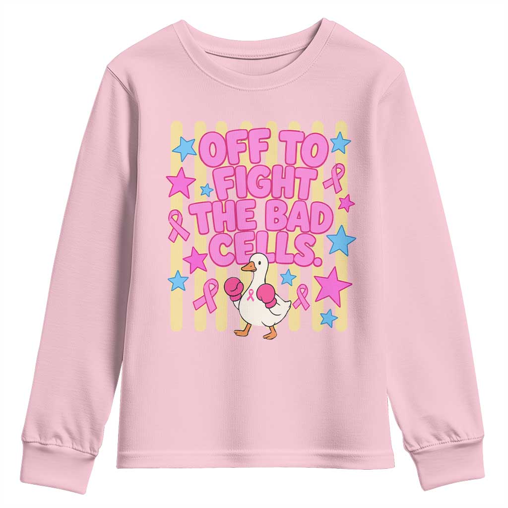 Off To Fight The Bad Cells Breast Cancer Awareness Goose Youth Sweatshirt Cute Boxing Pink Ribbon Survivor Fighter Chemo Support