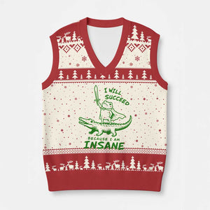 I Will Succeed Because I Am Insane Frog Crocodile V-Neck Knit Sweater Vest TS10 Beige Red Print Your Wear