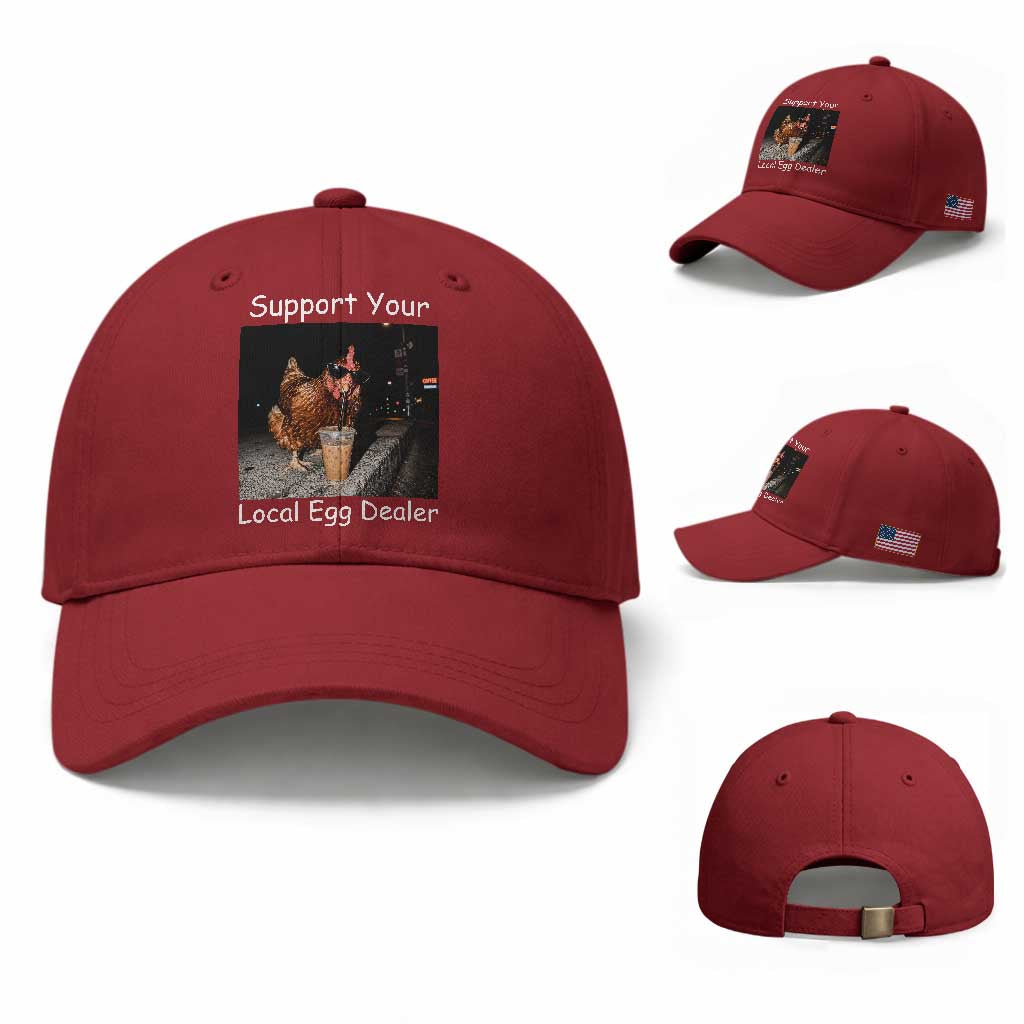 Support Local Dealer Chicken Farmer Baseball Cap Funny Animal Graphic Chicken Drinking Iced Coffee TS10 Baseball Cap Universal Fit Cherry Red Print Your Wear