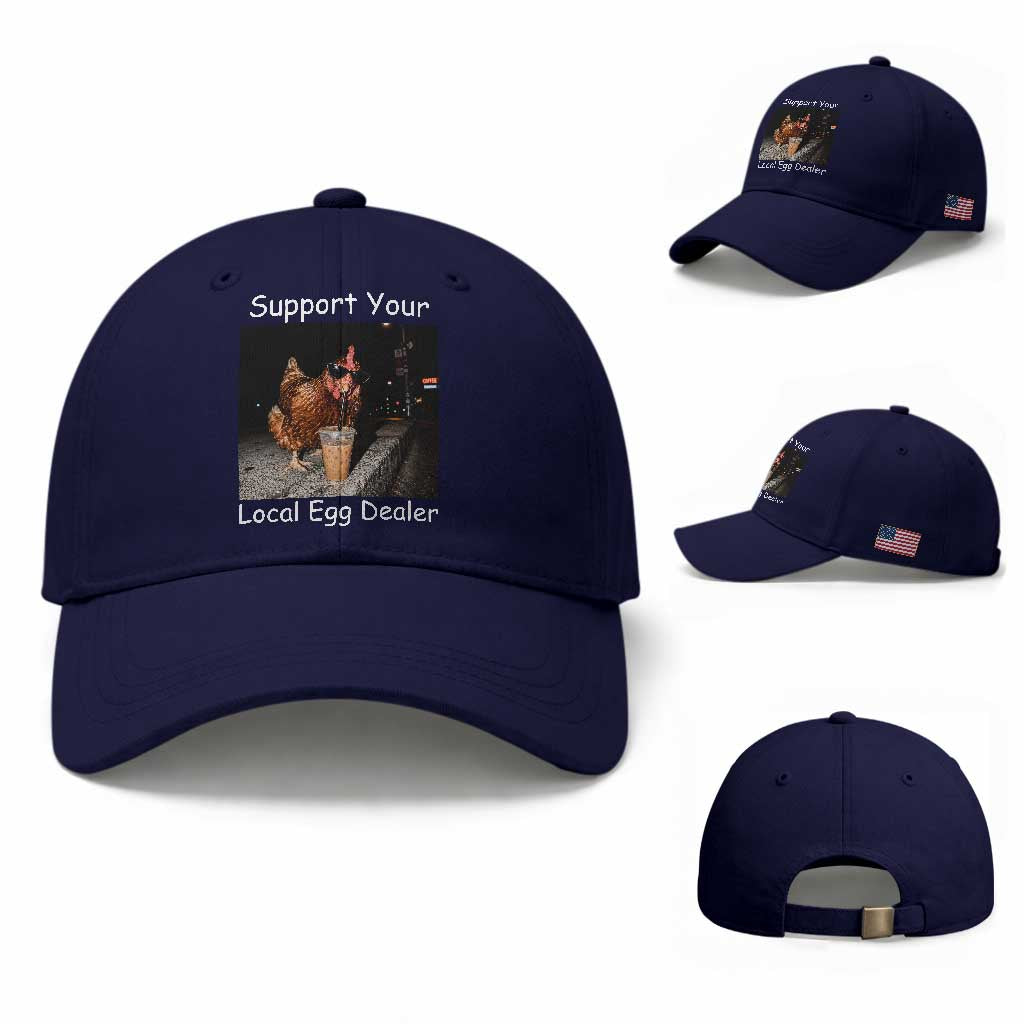 Support Local Dealer Chicken Farmer Baseball Cap Funny Animal Graphic Chicken Drinking Iced Coffee TS10 Baseball Cap Universal Fit Dark Blue Print Your Wear