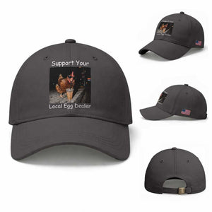 Support Local Dealer Chicken Farmer Baseball Cap Funny Animal Graphic Chicken Drinking Iced Coffee TS10 Baseball Cap Universal Fit Dark Gray Print Your Wear