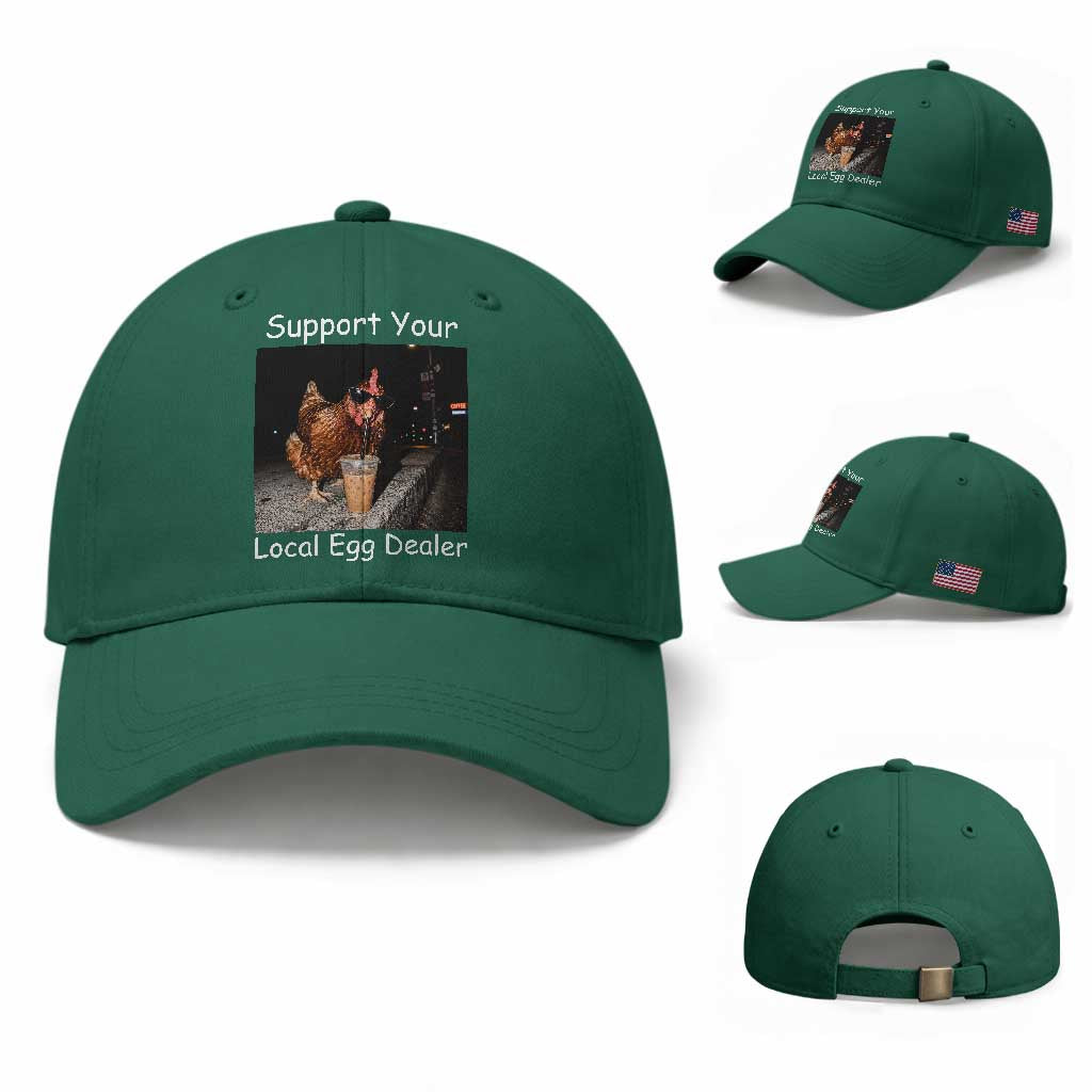 Support Local Dealer Chicken Farmer Baseball Cap Funny Animal Graphic Chicken Drinking Iced Coffee TS10 Baseball Cap Universal Fit Irish Green Print Your Wear