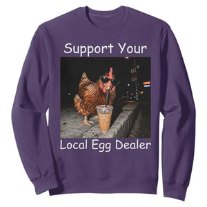 Support Local Dealer Chicken Farmer Sweatshirt Funny Animal Graphic Chicken Drinking Iced Coffee TS10 Purple Print Your Wear