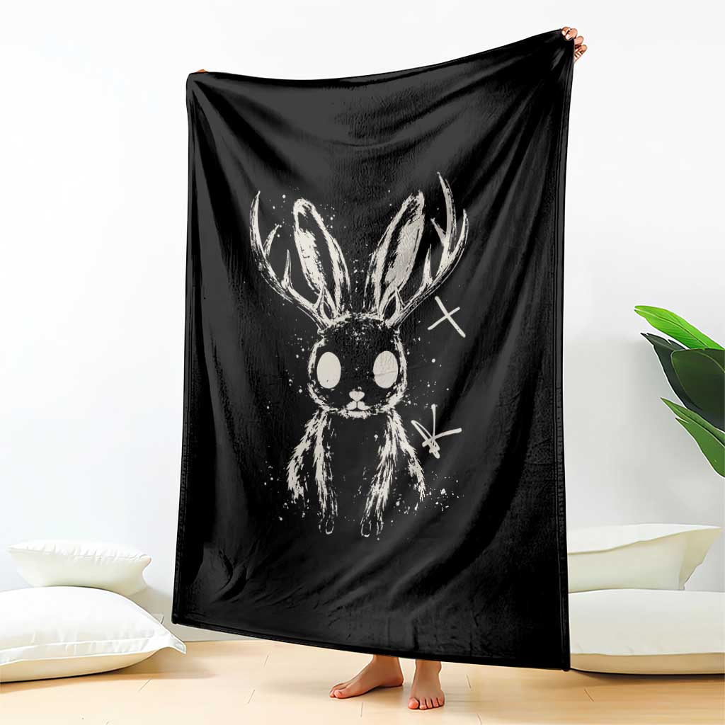 Creepy Cute Jackalope Throw Blanket Gothic Spooky Horned Rabbit Graphic