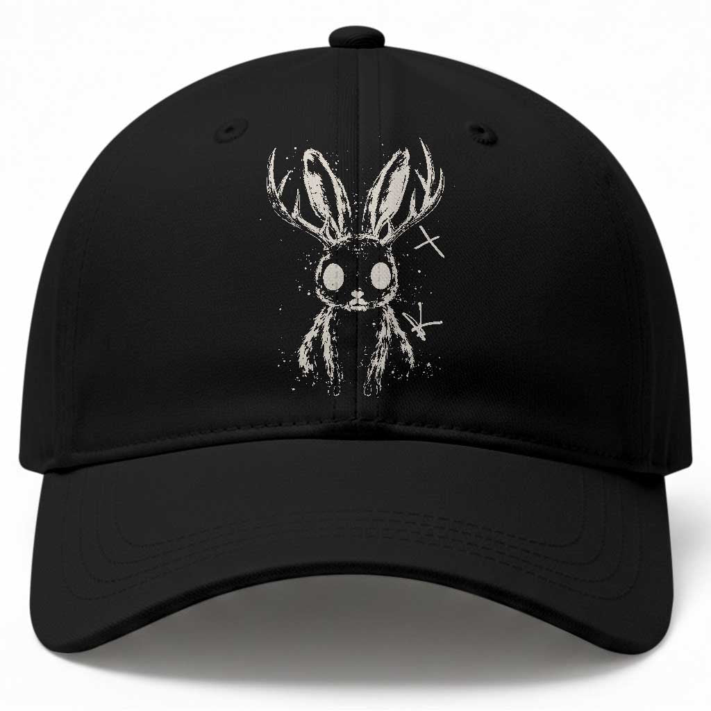 Creepy Cute Jackalope Baseball Cap Gothic Spooky Horned Rabbit Graphic