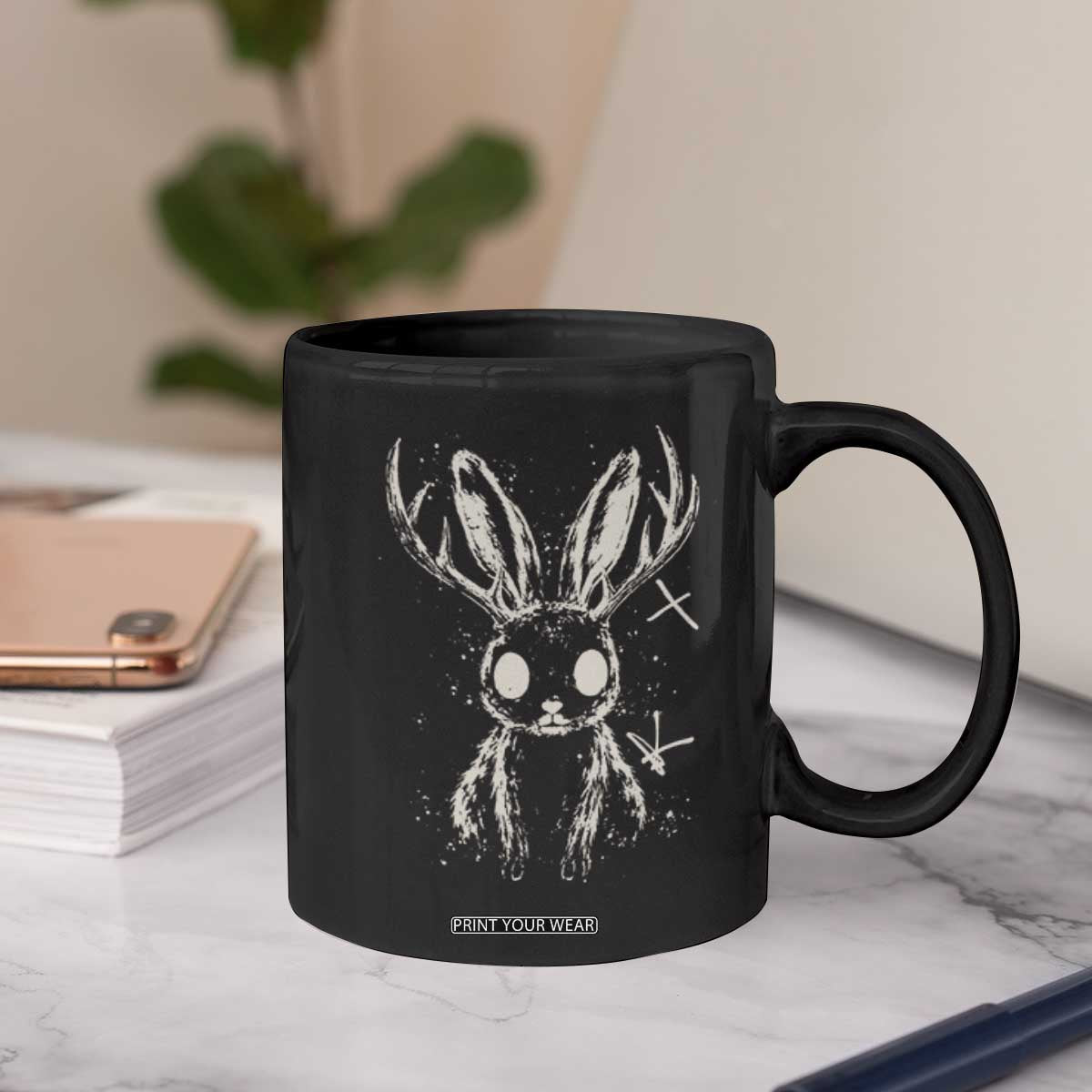 Creepy Cute Jackalope Coffee Mug Gothic Spooky Horned Rabbit Graphic
