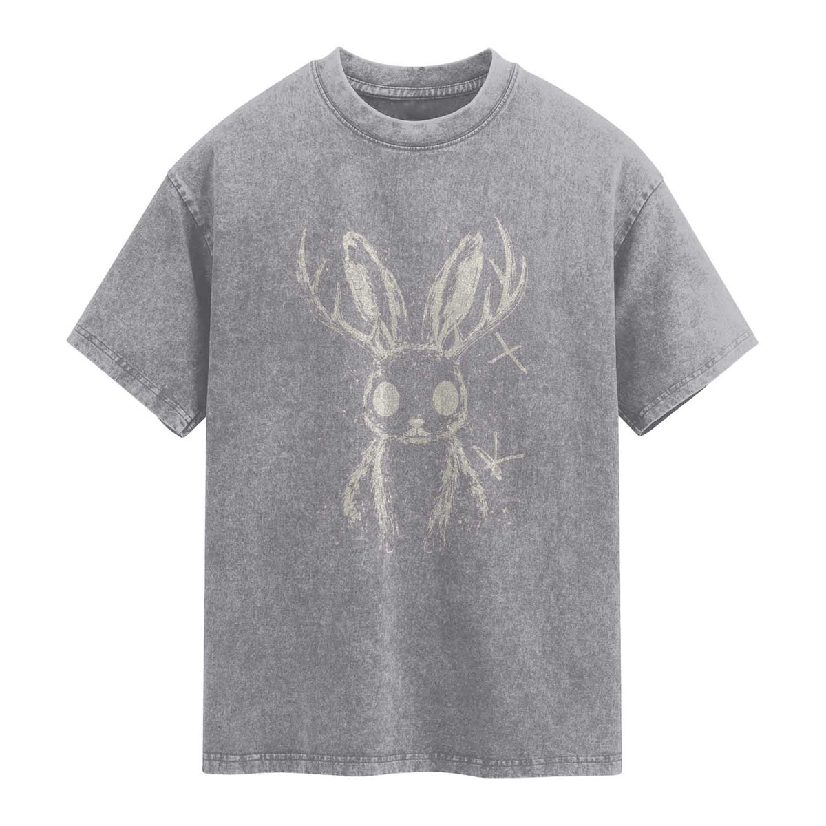 Creepy Cute Jackalope Washed Cotton T-Shirt Gothic Spooky Horned Rabbit Graphic