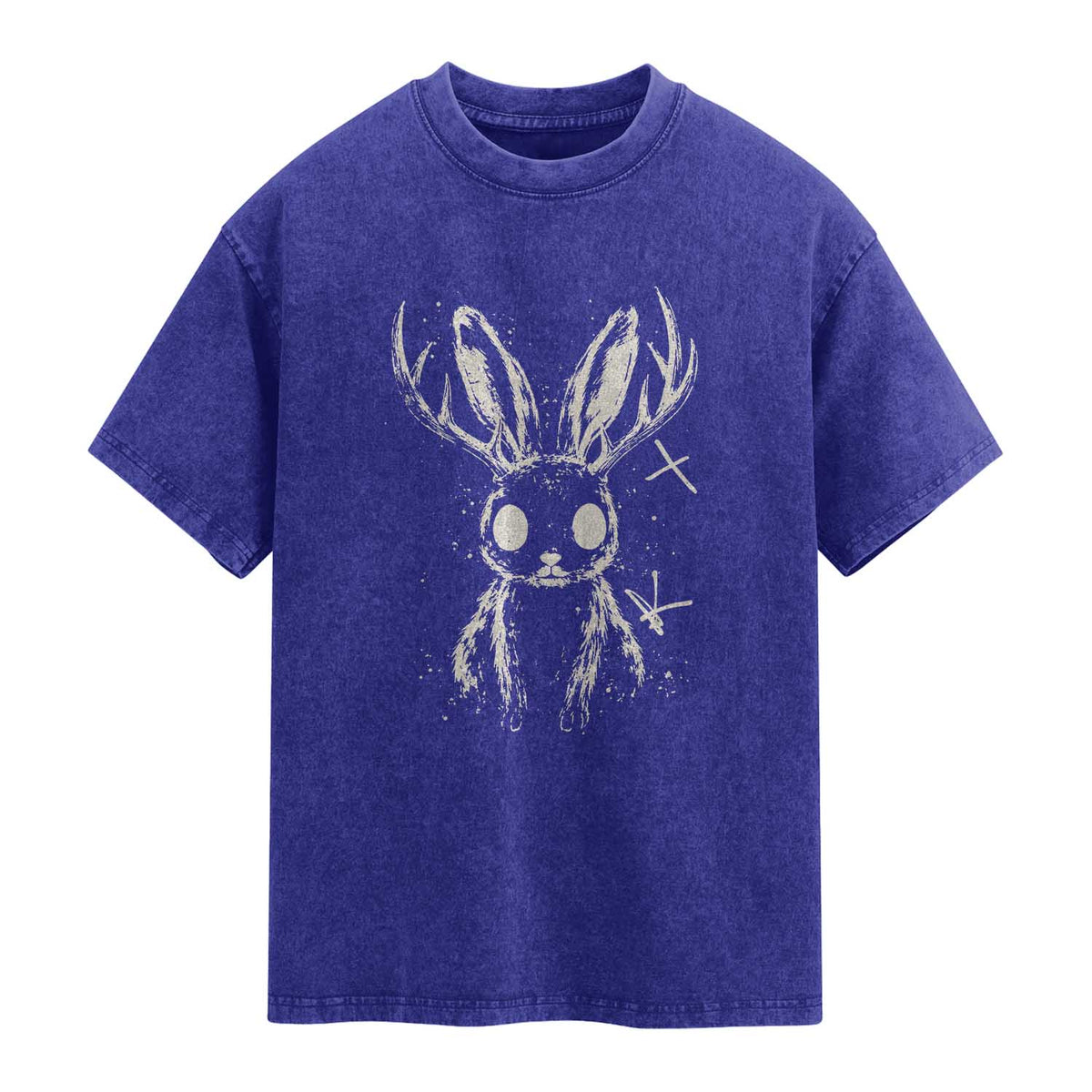 Creepy Cute Jackalope Washed Cotton T-Shirt Gothic Spooky Horned Rabbit Graphic