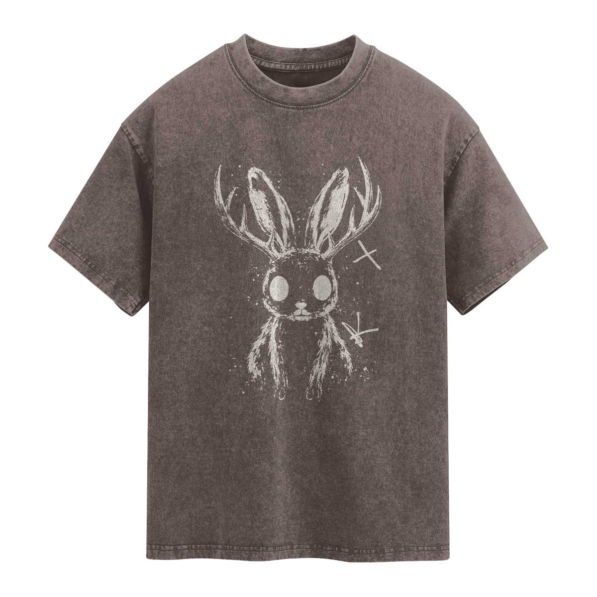 Creepy Cute Jackalope Washed Cotton T-Shirt Gothic Spooky Horned Rabbit Graphic