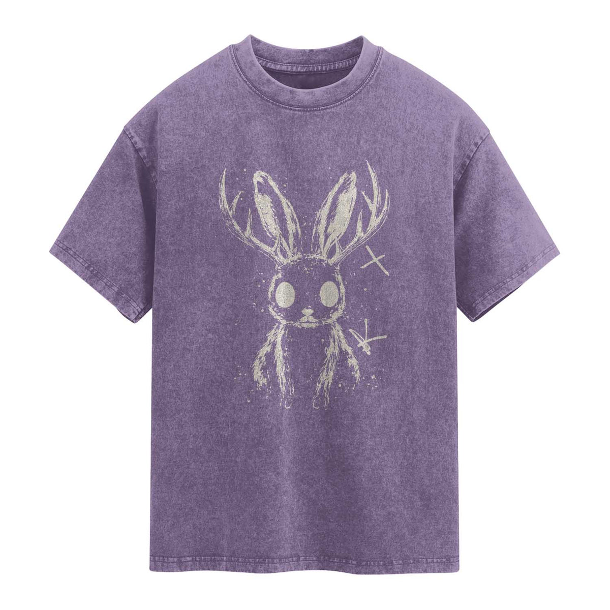 Creepy Cute Jackalope Washed Cotton T-Shirt Gothic Spooky Horned Rabbit Graphic