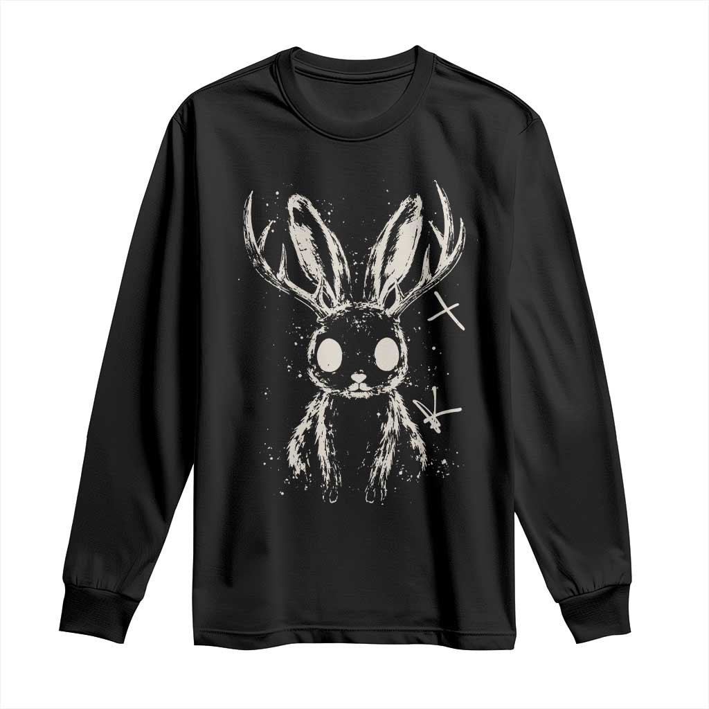 Creepy Cute Jackalope Long Sleeve Shirt Gothic Spooky Horned Rabbit Graphic