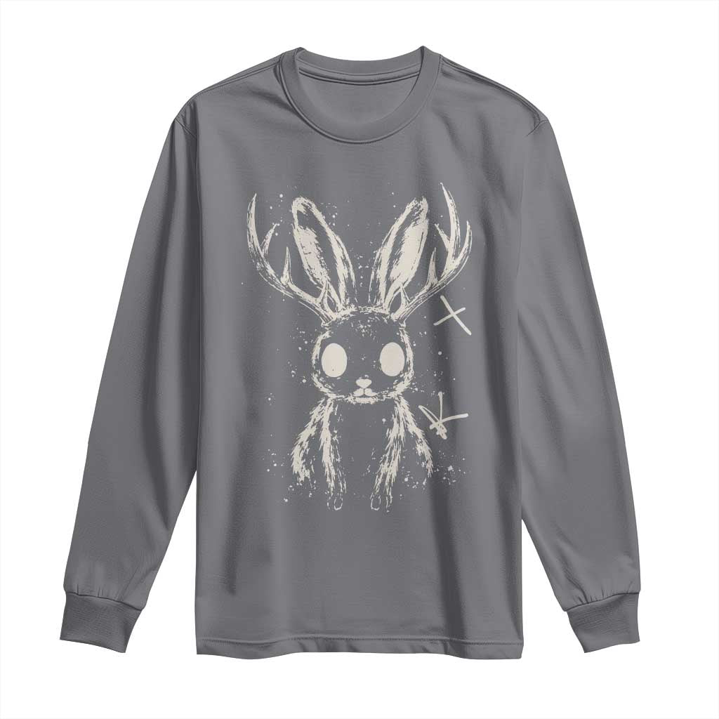 Creepy Cute Jackalope Long Sleeve Shirt Gothic Spooky Horned Rabbit Graphic