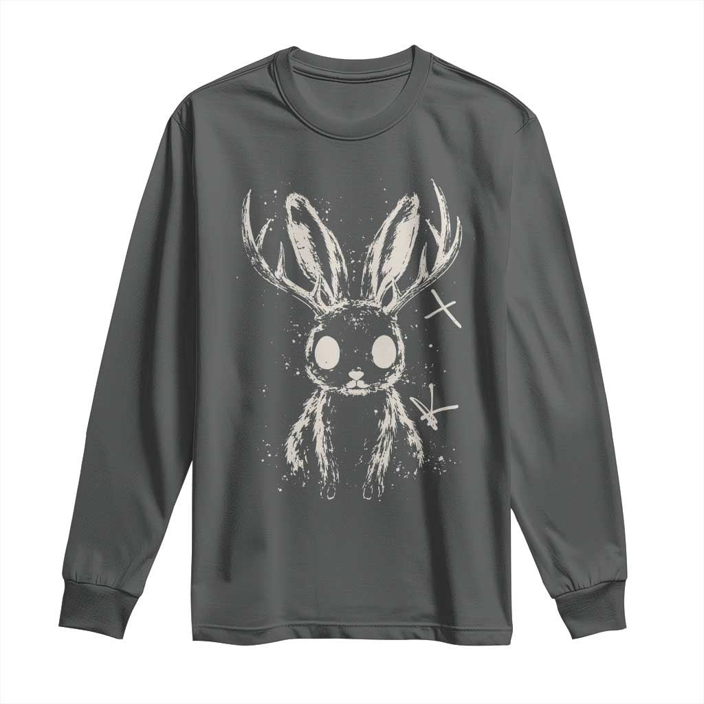 Creepy Cute Jackalope Long Sleeve Shirt Gothic Spooky Horned Rabbit Graphic