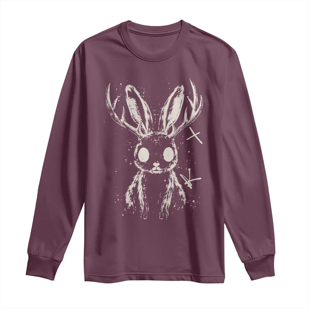 Creepy Cute Jackalope Long Sleeve Shirt Gothic Spooky Horned Rabbit Graphic