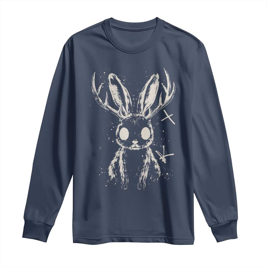 Creepy Cute Jackalope Long Sleeve Shirt Gothic Spooky Horned Rabbit Graphic