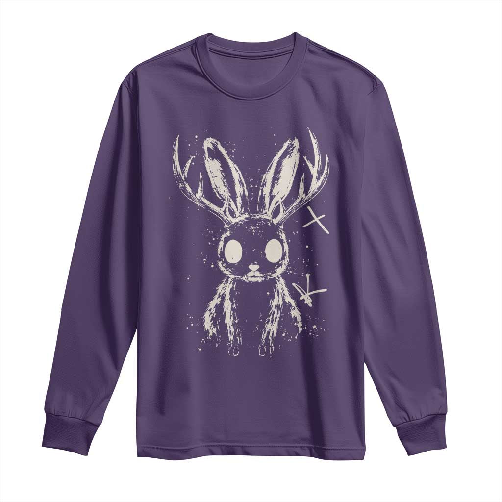 Creepy Cute Jackalope Long Sleeve Shirt Gothic Spooky Horned Rabbit Graphic
