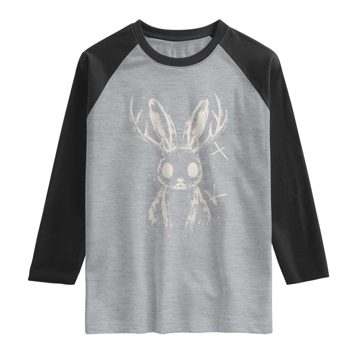 Creepy Cute Jackalope Raglan Shirt Gothic Spooky Horned Rabbit Graphic