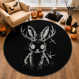 Creepy Cute Jackalope Round Rug Gothic Spooky Horned Rabbit Graphic