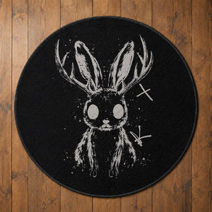 Creepy Cute Jackalope Round Rug Gothic Spooky Horned Rabbit Graphic