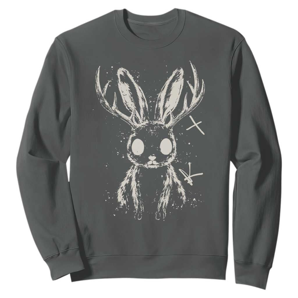 Creepy Cute Jackalope Sweatshirt Gothic Spooky Horned Rabbit Graphic
