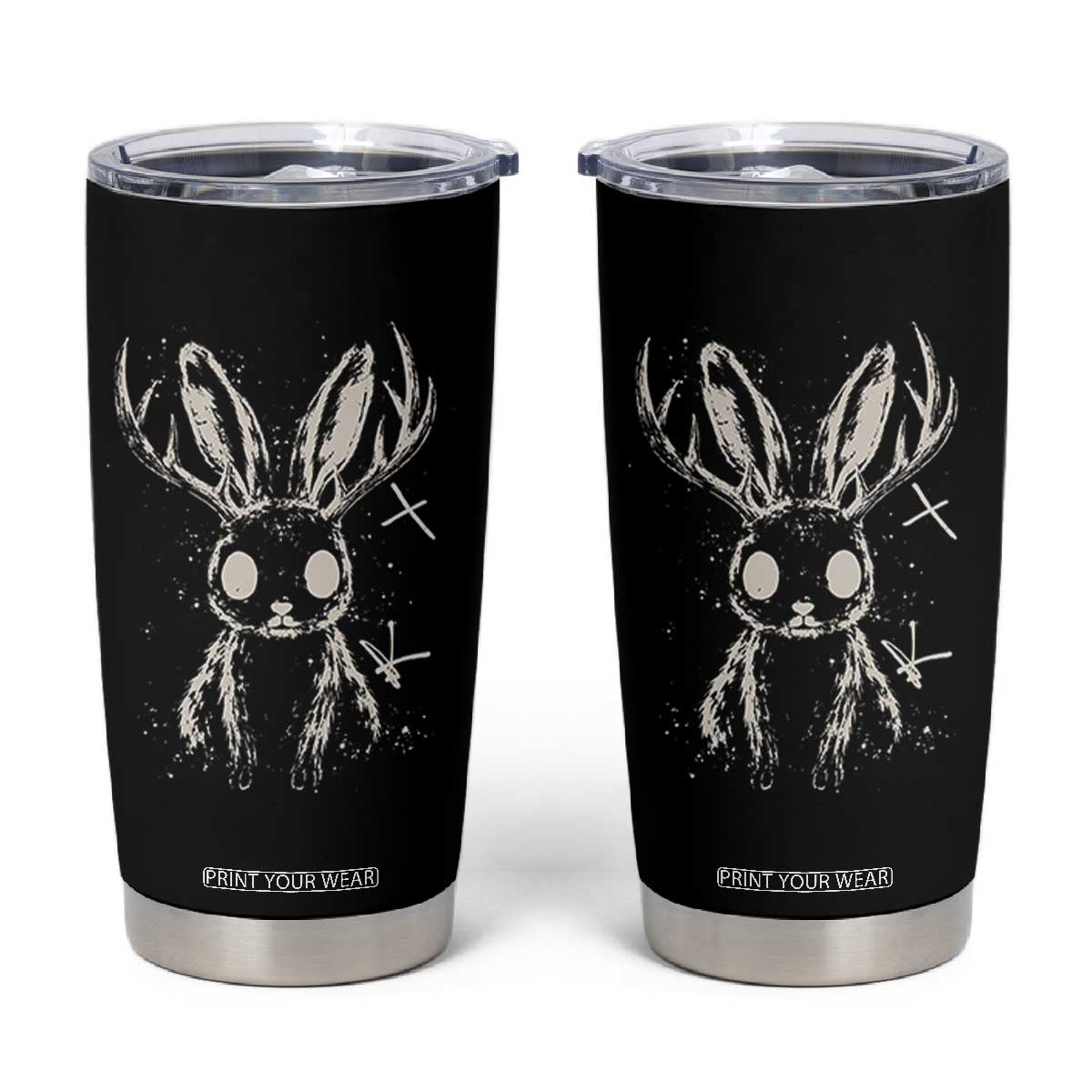 Creepy Cute Jackalope Tumbler Cup Gothic Spooky Horned Rabbit Graphic
