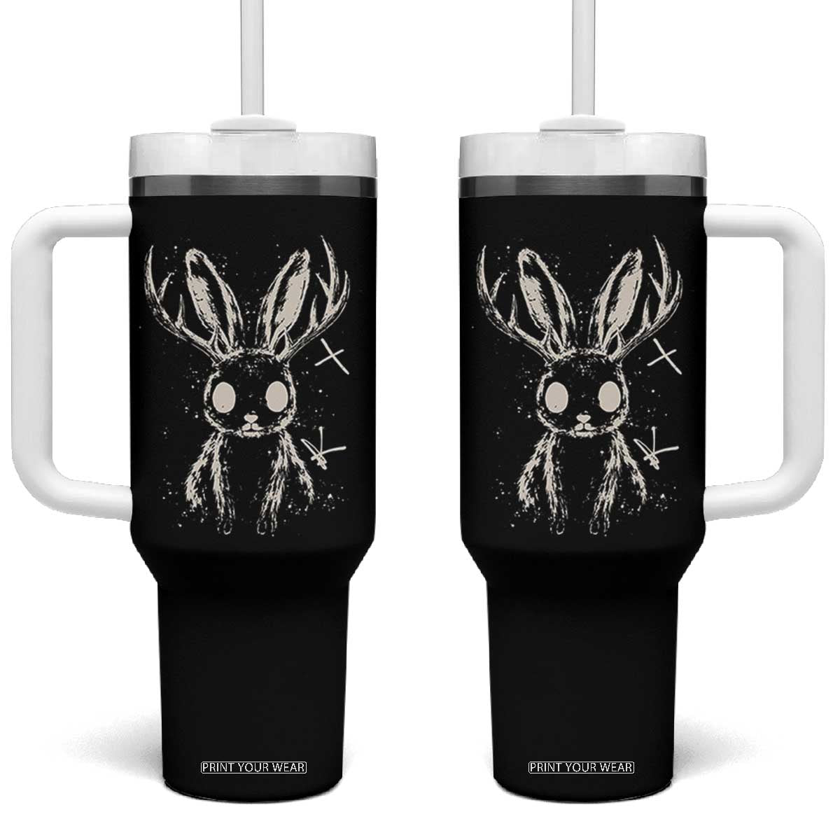 Creepy Cute Jackalope Tumbler With Handle Gothic Spooky Horned Rabbit Graphic