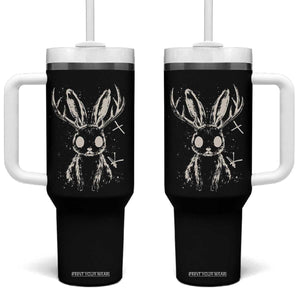 Creepy Cute Jackalope Tumbler With Handle Gothic Spooky Horned Rabbit Graphic