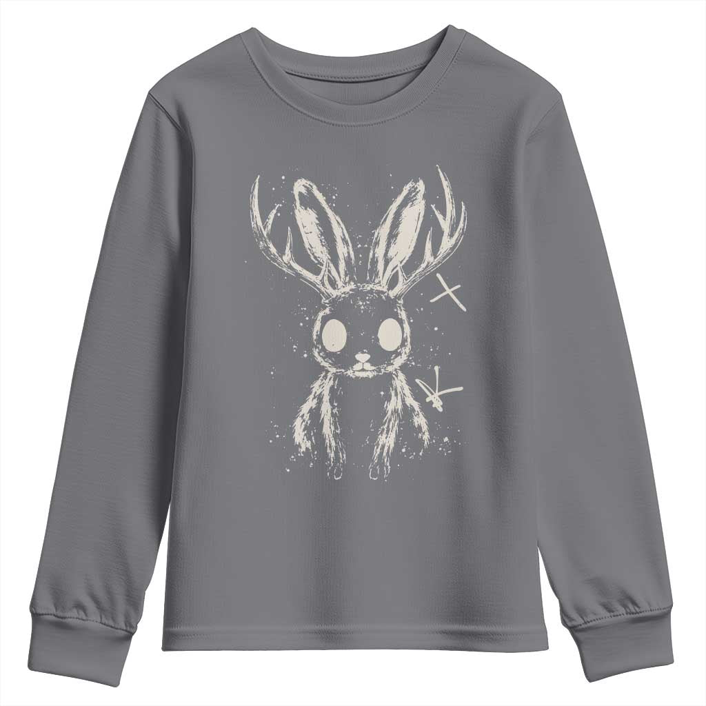 Creepy Cute Jackalope Youth Sweatshirt Gothic Spooky Horned Rabbit Graphic