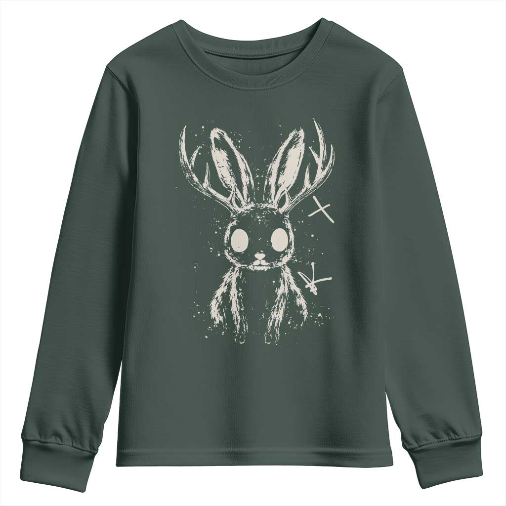 Creepy Cute Jackalope Youth Sweatshirt Gothic Spooky Horned Rabbit Graphic