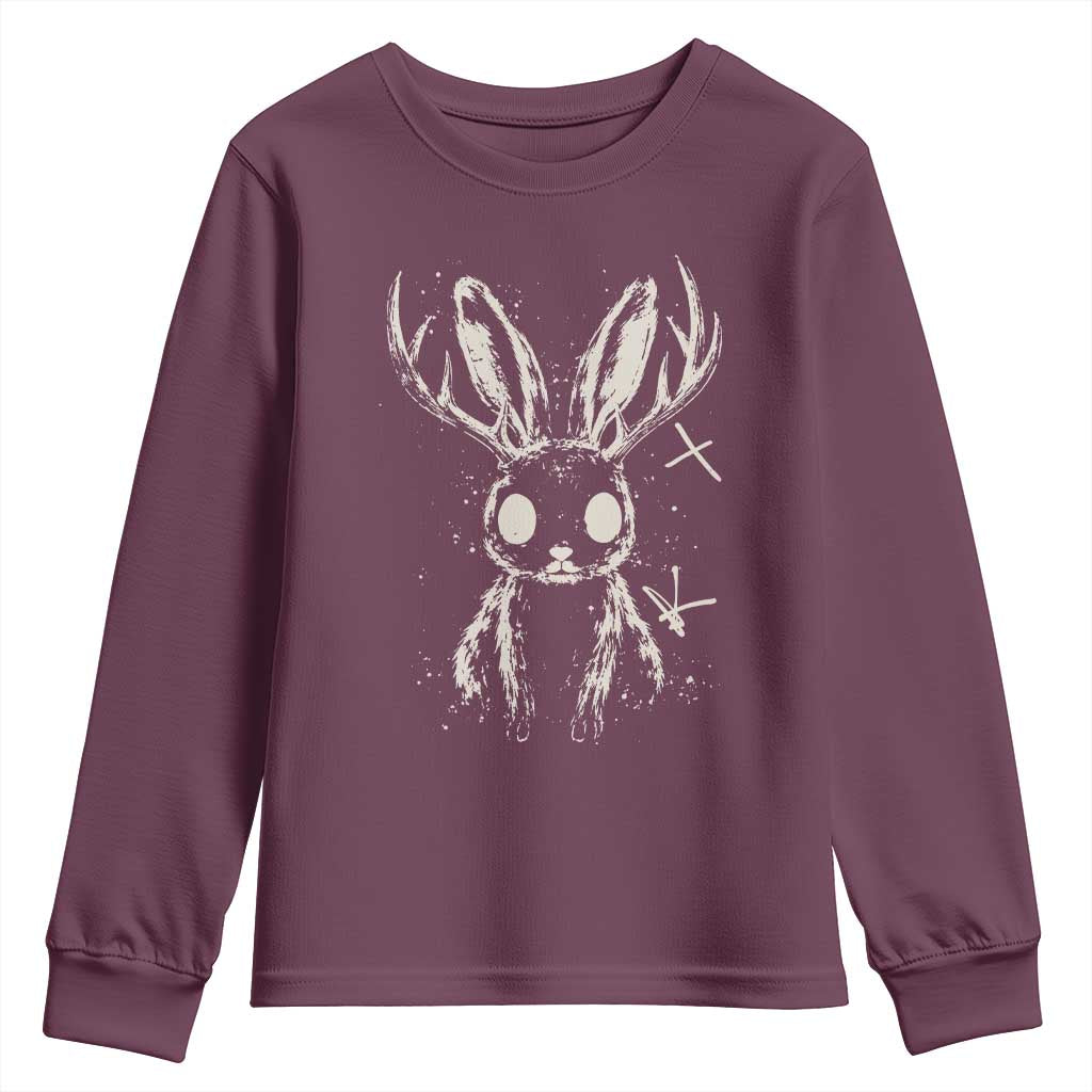 Creepy Cute Jackalope Youth Sweatshirt Gothic Spooky Horned Rabbit Graphic